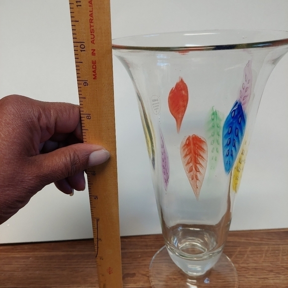 Vintage* Hand-blown Colourful Dansk Feathered Glass Tulip Vase - Picture 7 of 8
